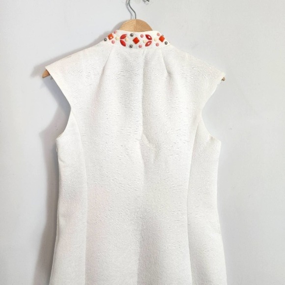 NWT Jessica Howard White Jacquard Sheath Cocktail Dress W/ Beaded Neckline SZ 6 - Picture 7 of 10